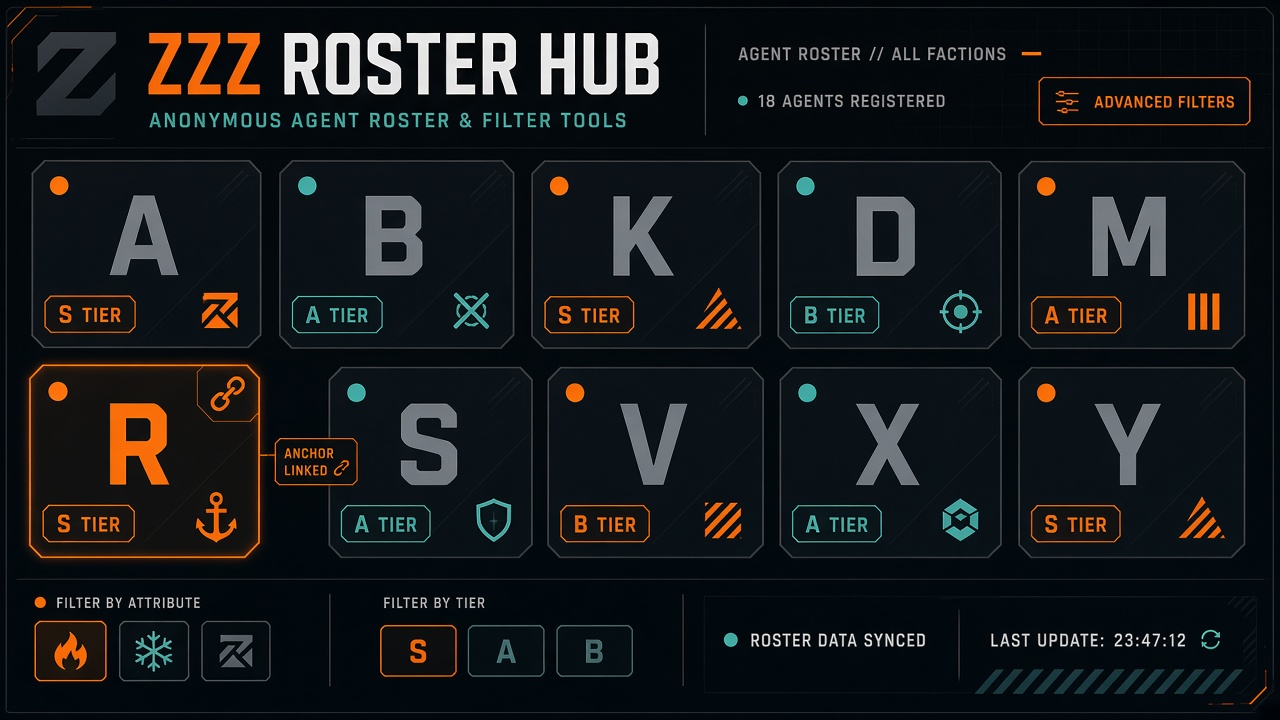 ZZZ characters roster hub illustration on TierCodex